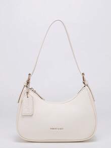 Bolso de hombro de material de PU de unicolor con diseño gráfico de letra, versátil y de moda clásica 2026, adecuado para compras, bolso de axila Y2K, bolso de mano de chica cool - Blanco 4 - Ver 3