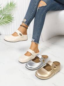 Giày lười da kiểu dáng retro mới, đế dày, mũi tròn, khóa cài, kiểu dáng suông, đế mềm mại, thoải mái cho kỳ nghỉ, đi làm. - Bạc - Xem 7