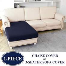 LA MEACK - Funda de cojín para sofá y chaise longue lavable elástica asiento separado 1 pieza para chaise o sofá de 3 plazas - Azul marino - Ver 3