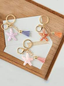 Yogodlns Beautiful Mermaid Starfish Shell Keychain Key Ring Women Girls Handbag Charm DIY Jewelry Gift Accessory Ocean Series Shell Starfish Keychain - Multicolor - View 6