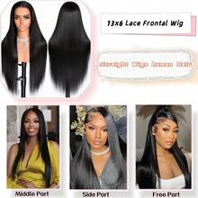 13x6 Full Frontal Real HD Lace Wig 0.10mm Ultra-Thin Invisible HD Lace Front Wigs Human Hair Pre Plucked Bleached Knots 200% Density Straight Human Hair Wigs For Women 26 Inch - Natural Black - 查看 4