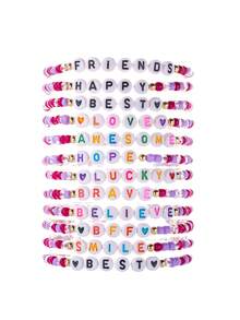 12pcs Colorful Letter Seed Bead Cute Girly Friendship Bracelet Set, Versatile Style, Random Colors, Suitable For Girls Daily Wear Or Gift - Multicolor - View 5