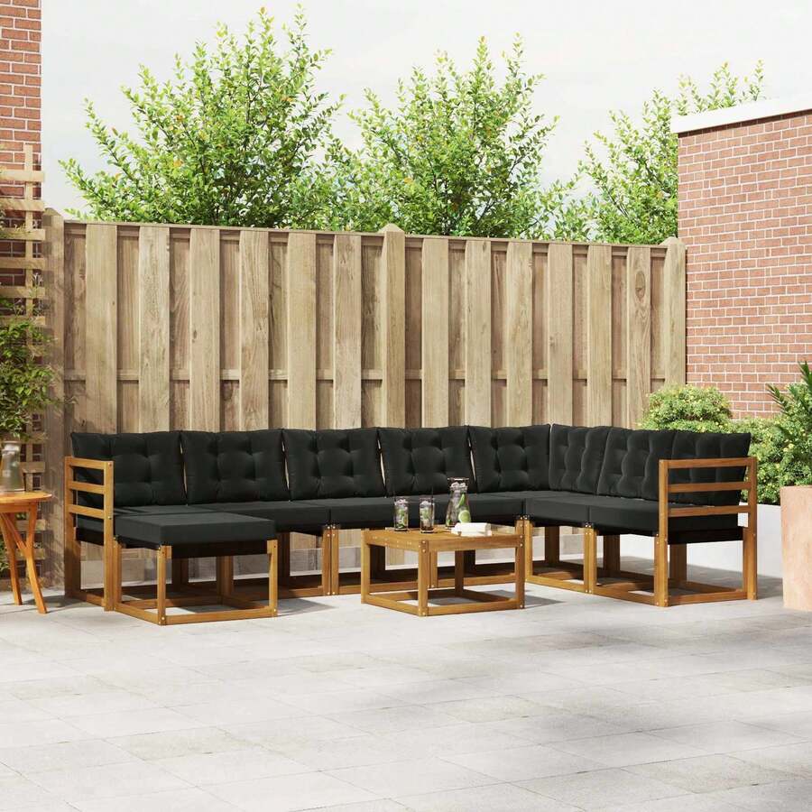 vidaXL Outdoor-Sofagarnitur mit Kissen 9 pcs Natürlich und Schwarz - A - Übersicht 1