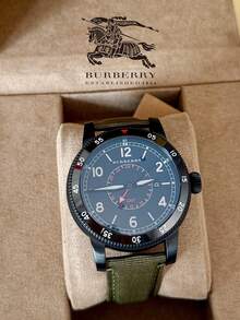 Burberry Đồng hồ đeo tay nam Thụy Sĩ GMT Quartz, dây đeo nylon màu xanh ô liu, mặt số đen. - màu đen - Xem 13