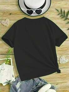 Gift: Soft Printed Round Neck T-Shirt For Girls - Black - View 3