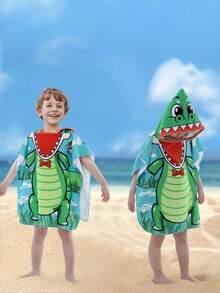 1pc 60cm*120cm Cartoon Hooded Bathrobe, Suitable For Men, Women And Children, Can Be Unfolded As A Blanket, Quick-Drying Beach Towel, Cute Cartoon Swimming Robe For Babies - Multicolor - View 8