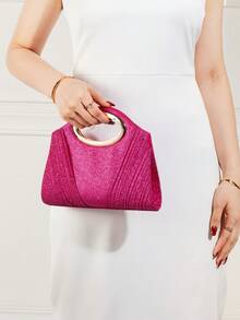 Gold Evening Clutch Bag With Sparkling Rhinestones And Circular Metal Handle, Elegant Handbag For Weddings, Dinners And Special Events, Women's Fashion - 紅色 - 查看 4
