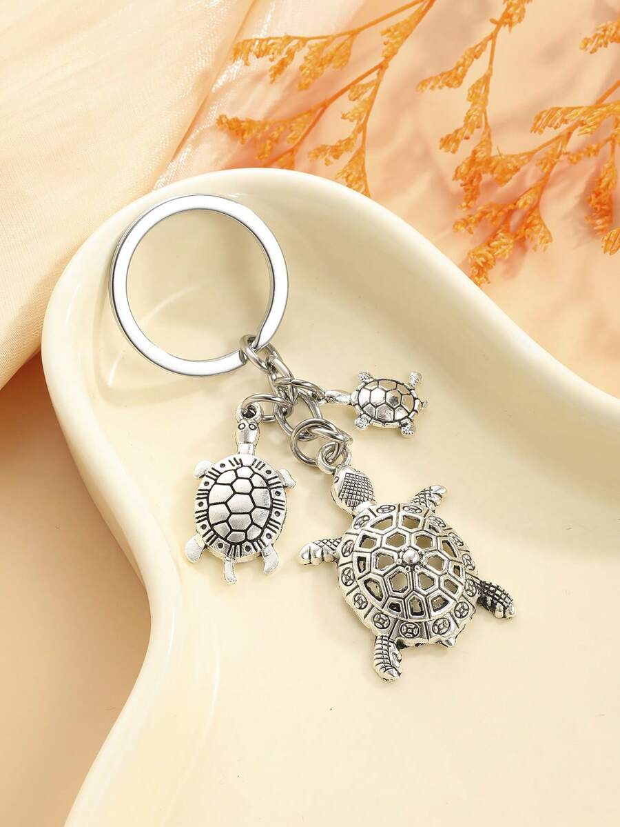 1Pc Ocean Lucky Sea Turtle Keychain For Adults Bag Car Keys Charm Gift - Antique Silver - View 1