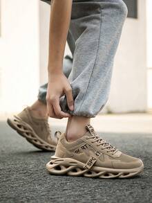 Men's Breathable Soft-Sole Shock-Absorbing Comfortable Wear-Resistant Mesh Patchwork Casual Sneakers/Fashion Outdoor Running Shoes - Apricot - View 8