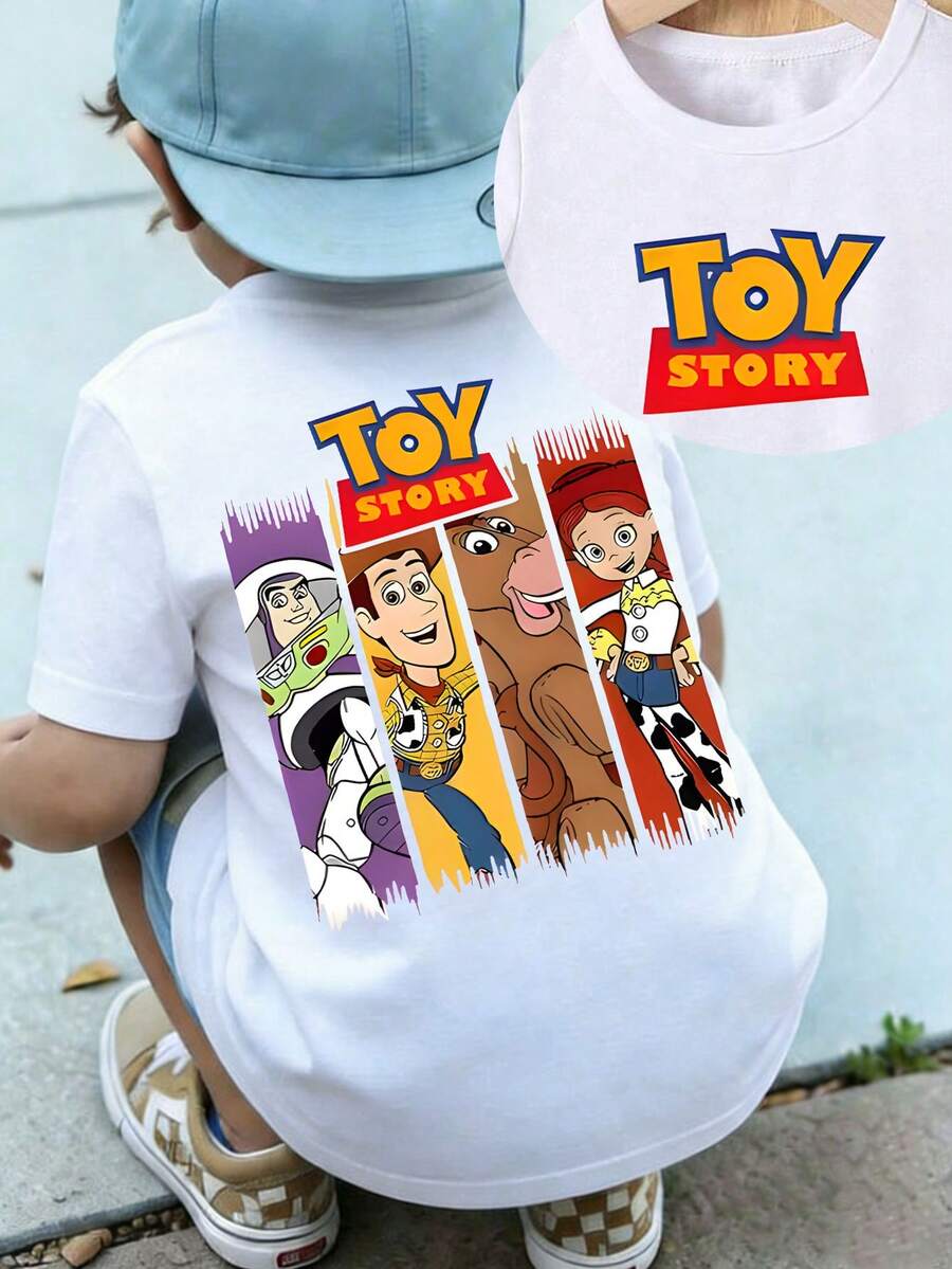 Disney Casual And Simple Crew Neck Short-Sleeve T-Shirt Features Images Of Woody, Buzz Lightyear, And Jessie From "Toy Story." Designed Specifically For Infants And Toddlers, It Is Suitable For Both Boys And Girls, Making It An Ideal Choice For Summer Wear. - trắng - Xem 1