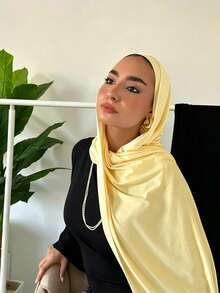 2pcs Modal Headscarf + Tube Hat Set, Minimalist Solid Color Hijab & Jersey Tube Cap, Breathable Modal Fabric, Affordable Everyday Wear,Accsesories,Beach Towel - Cream Yellow - View 3