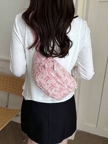 时尚蝴蝶结印花大容量斜挎包/腰包，男女通用，适合大学/学校、通勤/办公、节日/假期/聚会/旅行等场合。专为女性、职场新人、白领、年轻女孩和大学生设计。 - 粉色 - 查看 3