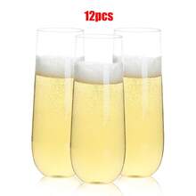 12/24pcs Stemless Plastic Champagne Flutes - 9oz Clear Disposable Glasses For Wine, Cocktails, Mimosas - Champagne Flutes Plastic For Parties And Celebrations - Xem 11