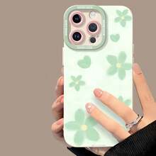 Diseño minimalista de papel tapiz con corazones y flores verdes.funda de teléfono Fundas compatibles con ,Apple,VIVO,OPPO,,, y Honor.Fabricadas en silicona TPU,ofrecen protección contra golpes y caídas. - Blanco - Ver 4