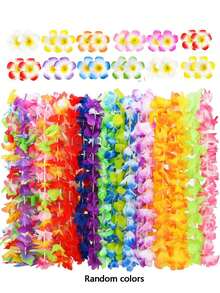 24pcs Hawaiian Themed Party Decoration Set, Including Tropical Flower Necklace, Bracelet, Hair Clips, Suitable For Summer Beach Party Decor And Gifts - Multicolor - View 9