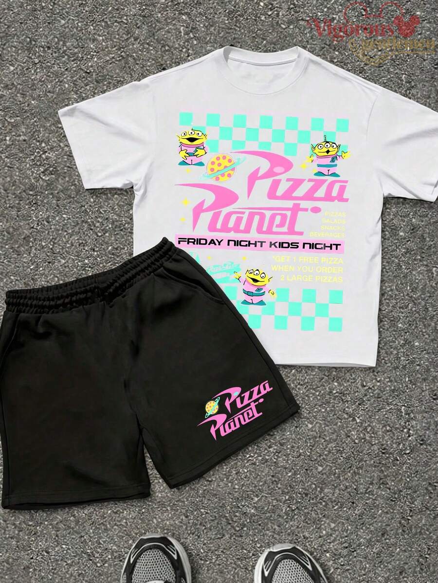 Disney Toy Story Pizza Planet Retro Summer 2-Piece Outfit, Unisex T-Shirt & Shorts Set - 白色 - 查看 1