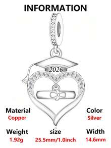 Delicate Romantic Graduation Series Charm Pendant With Heart, Graduation Cap, Diploma, Full Of Ceremonial Sense, Creative Versatile DIY Bracelet Necklace Graduation Gift - Silver - View 13