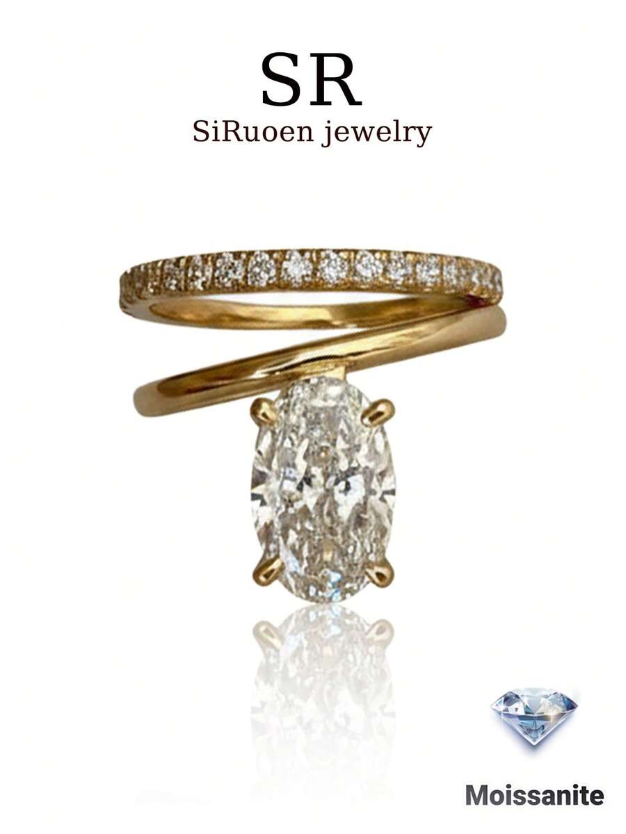 1 chiếc nhẫn cưới nữ, kiểu dáng 2 trong 1 đính đá bán phần, bạc sterling 925 3.8g, đá Moissanite 2ct, phong cách cung điện Bohemian sang trọng, thích hợp làm quà tặng đính hôn, cưới, kỷ niệm, ngày Valentine, kèm giấy chứng nhận Moissanite và hộp quà thanh lịch.