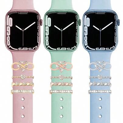 1 Set Fashion Rhinestone Big Heart Design Smart Watch Accessories, Suitable For Multiple Smart Watch Bands, Fits 38mm, 40mm, 41mm, 42mm, 44mm, 45mm Watch Bands