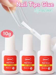 FULL BEAUTY 3支/套 10克透明假指甲贴纸胶水，柔软指甲贴纸粘合剂，小钻头胶水，延长胶水，速干持久美甲工具带刷子 - 彩色 - 查看 10