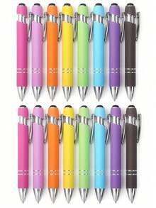 8/16 Metal Random Color Retractable Ballpoint Pens With Touch Screen Pen Tip - Medium Thick Pen Tip, Smooth Writing, Anti Slip Handle, Compatible With Multiple Devices - Suitable For Daily School/Office Use Back To School - A - View 1