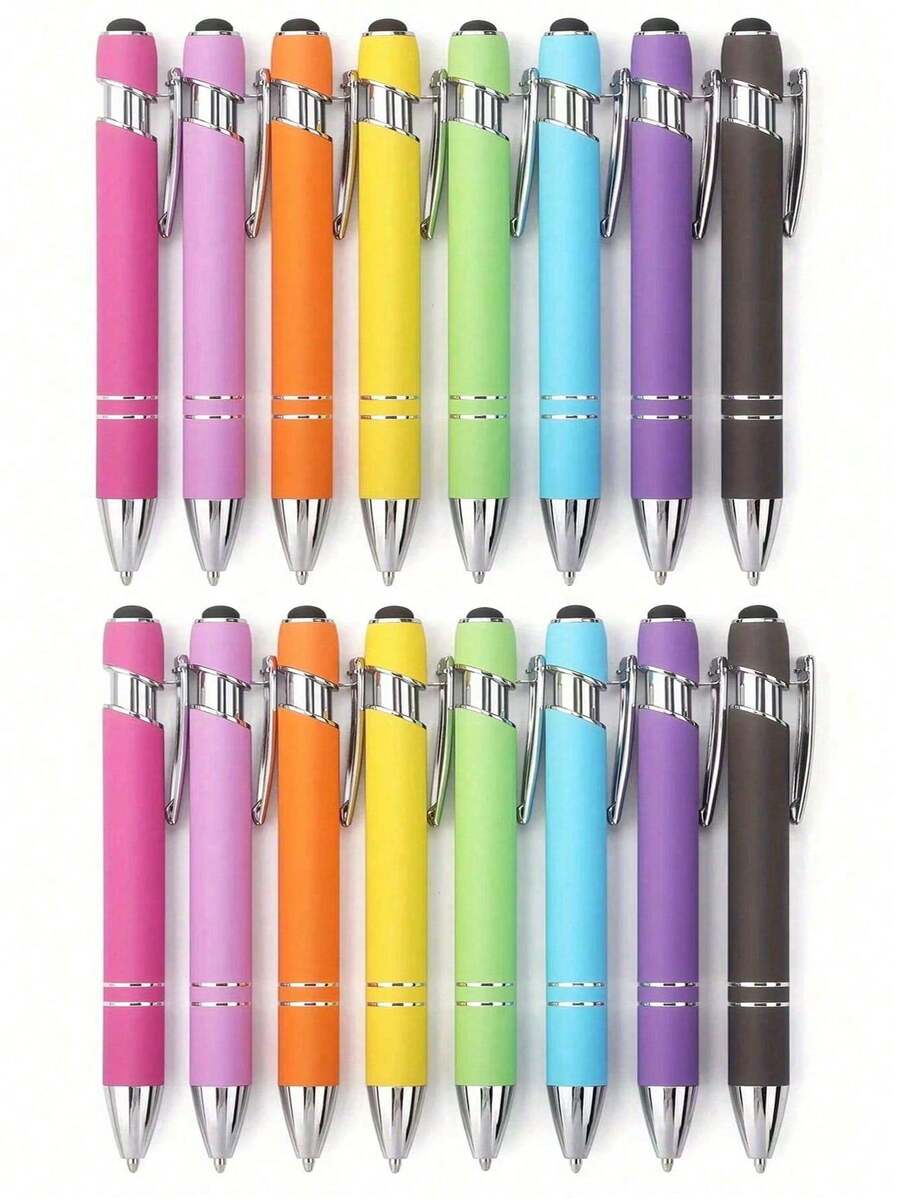8/16 Metal Random Color Retractable Ballpoint Pens With Touch Screen Pen Tip - Medium Thick Pen Tip, Smooth Writing, Anti Slip Handle, Compatible With Multiple Devices - Suitable For Daily School/Office Use Back To School - A - View 1