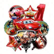 Hasbro Car Theme Birthday Balloon Bouquet, Metallic Foil Balloons, Red Star And Number Decorations For Birthday Party, For Boys - As Shown In the Figure - View 5