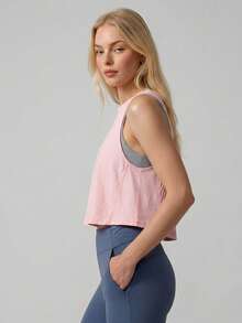 Never me Women's Sleeveless Tank Top With Pleated Back Patchwork Design, Solid Color, For Daily Workout, Yoga, Fitness And Sports - Pink - View 5