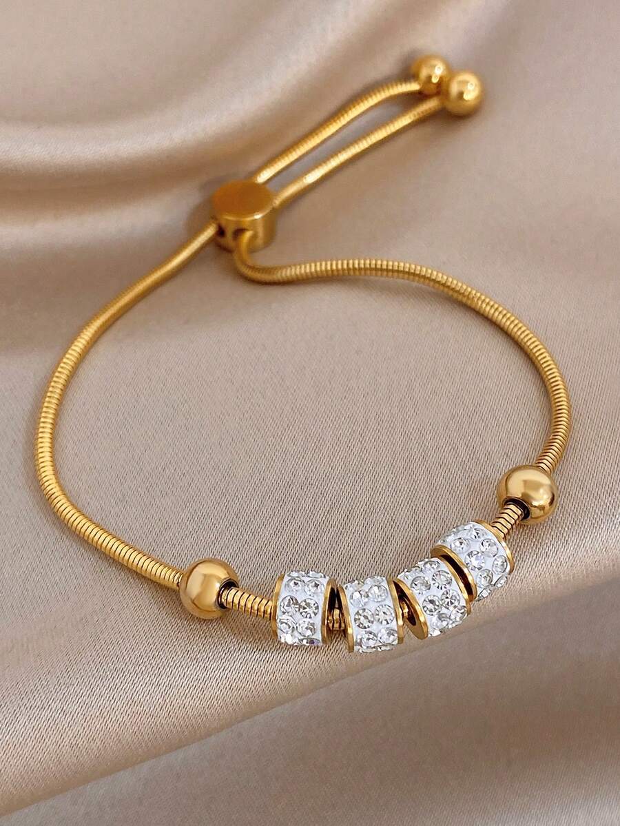 1 pieza Pulsera ajustable de cadena de serpiente con cuentas pavimentadas de circonita chapada en oro, joyería de acero inoxidable, para uso diario de mujeres, citas, fiestas, reuniones, vacaciones de verano en la playa, días festivos, regalo del Día de San Valentín, regalos para mamá, estilo bohemio, temporada de bodas, damas de honor, aniversario, día del festival, Pascua - Multicolor - Ver 1