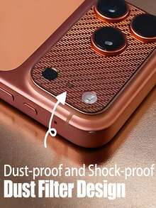 1 pieza Protector de lente de metal calado, protector de metal invisible ultra delgado, resistente a huellas dactilares y arañazos. Diseño de malla. Ajuste preciso, compatible con algunas fundas de teléfono. Protege tu teléfono de daños. Compatible con iPhone 17 Pro/17 Pro Max, accesorio para teléfono, naranja. - Naranja - Ver 3