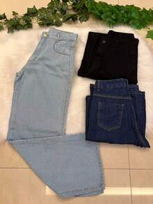 H MODA 2-PIECE KIT Of Women's Wide Leg Jeans, 100% Cotton, AMONG 3 COLORS, RANDOM 2 PIECES - 淺藍色 - 查看 3