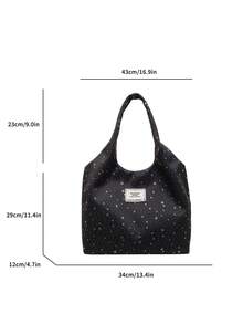 1 Piece Solid Color Rhinestone Magnetic Closure Women's Bag, Fashionable Versatile Casual Large Capacity Shoulder Tote Bag, Suitable For Daily Use - Black - View 7
