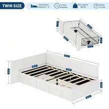Twin Corner Bed Frame With Storage Drawers, Velvet Upholstered Daybed, Adjustable Side Rails For Bedroom & Guest Room - 米色 - 查看 6