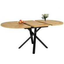 5-Piece Dining Set With Extendable Round Table (100-140 Cm) And 4 Beige Velvet Chairs: Modern Dining Table For 4-6 People With Practical Extension Function. - Natural Color - View 11