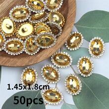 50 chiếc cúc hình bầu dục đính đá, họa tiết đá quý may lên quần áo, mũ, giày dép và các sản phẩm thủ công DIY, viền vàng. - Nhiều kiểu dáng - Xem 16
