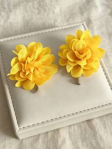 1 par de elegantes pendientes de gota con flores 3D amarillas de estilo bohemio personalizados, pendientes exagerados para mujer para playa, fiesta y vacaciones - Amarillo - Ver 2