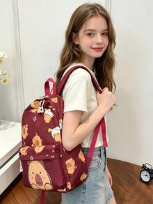 1 buah Tas Ransel Pelajar Motif Capybara Kartun, Tas Sekolah Kartun Lucu, Tali Bahu yang Dapat Diatur, Tas Ransel Ringan Kasual, Cocok Untuk Anak Perempuan/Remaja/Pelajar/Lulusan, Untuk Penggunaan Sehari-hari, Jalan-jalan, Perjalanan, Sekolah - MultiWarna - View 7