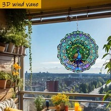 1个3D彩色孔雀羽毛盛开装饰，10英寸*10英寸，带旋转挂钩，360° DIY创意风车，风力驱动旋转，安装简便，适合作为圣诞节、万圣节和其他节日礼物（不含吊坠），款式随机。 - A - 查看 5