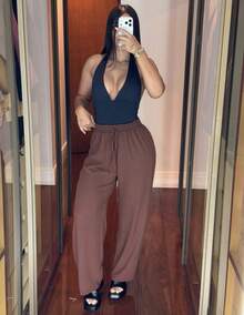Set Of 3 Women's Wide-Leg Pants Duna High-Waisted Basic Casual Dressy Elegant Comfortable Summer Work - 赤陶色/黑色/棕色 - 查看 3