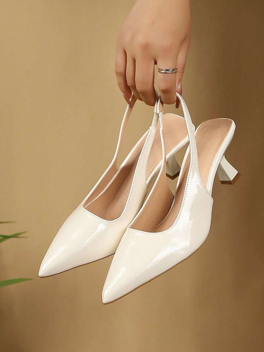 Zira Spring/Summer New Elegant Nude Thin High Heel Pointed Toe Open Back High Heel Sandals For Women - White - View 1