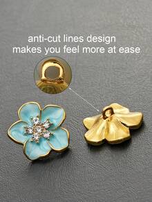 4pcs Flower Shaped Enamel Metal Buttons, Multi-Color Rhinestone Decor Buttons Suitable For Jackets, Shirts, Wedding Dresses, Sewing Accessories - Multicolor - View 5