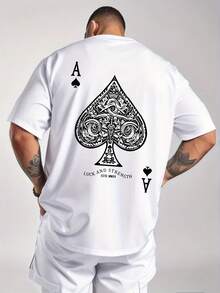 Men's Short-Sleeved T-Shirt With Spades Poker Card Print, Sporty, Casual And Versatile For Summer - White - View 2