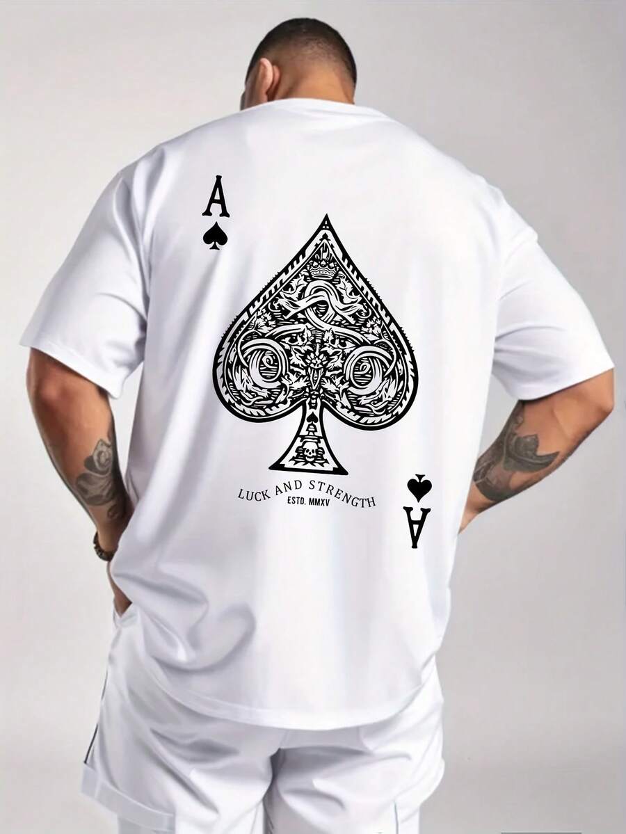Men's Short-Sleeved T-Shirt With Spades Poker Card Print, Sporty, Casual And Versatile For Summer