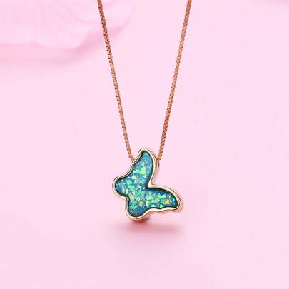 1 chiếc vòng cổ mặt dây chuyền hình bướm đính sequin thời trang, thanh lịch, phong cách nghỉ dưỡng dành cho bé gái, thích hợp để đeo hàng ngày, làm quà tặng, dự lễ hội.