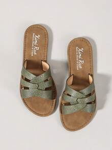 Ximi Ruo Korean Style Casual Flat Slippers For Women, Open Toe, Woven Roman Sandals, Suitable For Spring, Summer, Beach, Vacation, Pair With Dresses, Brown - Green - View 7