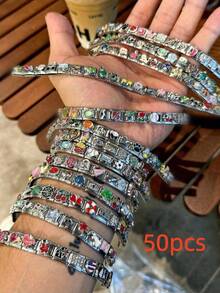 5/10/20/30/50pcs Random Mixed Color Italian Modular Bracelet Cartoon Charms, Detachable Modular Bracelet Accessories - Multicolor - View 7