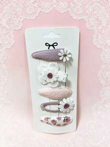 New Daisy BB Clip Set, Printed Fabric Handmade Hair Clips, Cute & Versatile Daily Accessories - Multicolor - View 13