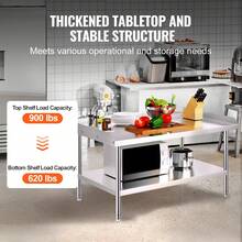 VEVOR Stainless Steel Work Table, 30 X 48 X 26 Inch Commercial Food Prep Worktable, 3-Sided Backsplash Heavy Duty Prep Worktable, Metal Work Table With Adjustable Height For Restaurant Home Hotel - 30 X 48 X 26 Inches, 3-sided Backsplash - View 3