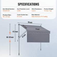 Manual Retractable Awning, 78" Outdoor Retractable Patio Awning Sunshade Shelter, Adjustable Patio Door Window Awning Canopy With 39" Sun Shade Curtain For Backyard, Garden, Balcony - 深灰色 - 查看 7