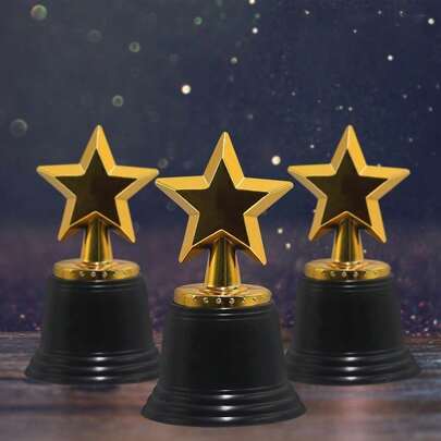 1/3/5pcsFive-Pointed Star Gold Trophy Award Supplies, Football Champion Trophy Plastic Model Small Trophy, Party Prize Props, Photography Props, Sports Prizes, Game Souvenirs, Competition Prizes, Desktop Ornaments, Five-Pointed Star Gold Trophy Reward Props